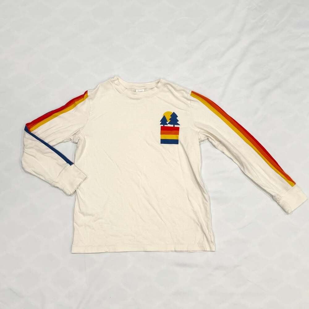 Hanna Andersson Off White Retro Rainbow Stripe Graphic Long Sleeve Shirt